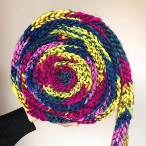 Colorful Hand knitted scarf in blue and purple, yellow. Winter knitted scarf. Handmade scarf. Women scarf, Multicolour