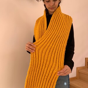 Oversized yellow hand knitted scarf, hand knitted scarf in yellow, Women knit scarf, READY FOR SHIPPING image 4