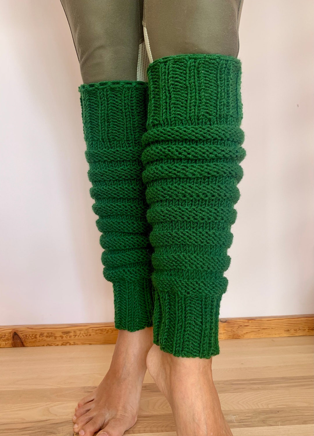 Hand Knitted Leg Warmers in Grass Green Hand Knitted Green Etsy