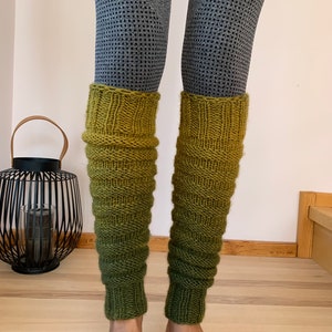 Hand Knitted leg warmers in shades of green , hand knitted green legwarmers, yoga socks, fitness, dance image 2