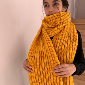 Oversized yellow hand knitted scarf, hand knitted scarf in yellow, Women knit scarf, READY FOR SHIPPING image 5