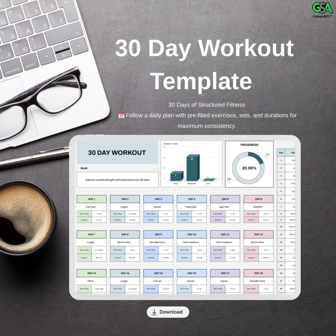 30 Day Workout Challenge Template: Google Sheets Fitness Planner - Etsy