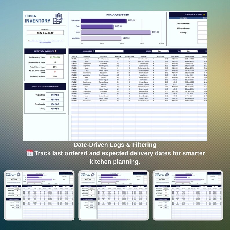 Restaurant Kitchen Inventory Template for Google Sheets | Track Stock ...