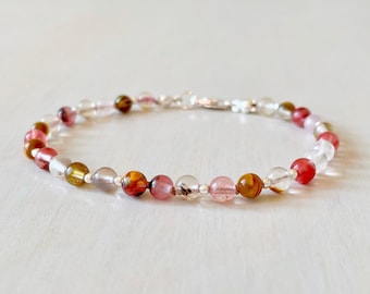 Cherry Quartz Hand Knotted Silk Bracelet | Gemstone Bracelet | Heart Chakra Jewelry | Stacking Bracelet