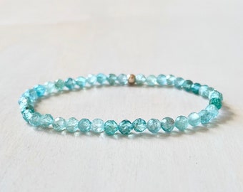 Apatite Bracelet, Stretch Bracelet, 4mm faceted beads, Minimalist Dainty Bracelet, Gemstone Bracelet