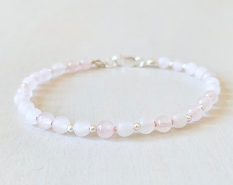 Rose Quartz Silk Knotted Bracelet | Matte and Polished Bead Bracelet | Pink Gemstone Jewelry | Heart Chakra Bracelet