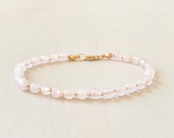 Rose Quartz Hand Knotted on Pink Silk Bracelet | AAA Grade Gemstones | 4mm Beads | Minimalist Dainty Beaded Bracelet | Love Jewelry