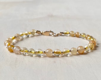 Citrine and Peach Quartz Hand Knotted on Silk Bracelet, AAA Grade Gemstones, 4mm Beads, Minimalist Bead Bracelet, Dainty Bead Bracelet
