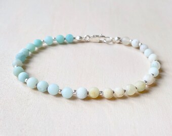 Amazonite Hand Knotted on Gray Silk Bracelet | AAA Grade Gemstones | Virgo | Minimalist Dainty Beaded Bracelet | Shaded Gemstone | 4mm Beads