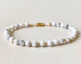 White Howlite Hand Knotted Gemstone Bracelet | Gray Natural Silk knotted | Minimalist Design | Crystal Healing
