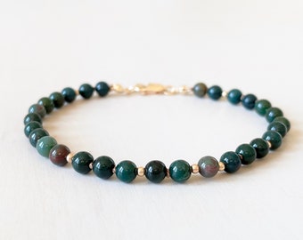 Bloodstone Hand Knotted Gemstone Bracelet | Gold Filled Beads | Gemstone Beaded Bracelet