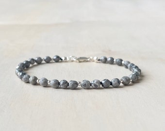 Gray Crazy Lace Jasper Gemstone Bracelet | Hand Knotted Silk Bracelet | Sterling Silver Tiny Bead Accents | AAA Gemstone Beads