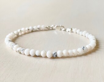 White Jade Faceted Gemstone Bracelet | Silk Knotted Bracelet | Rondelle Bead Bracelet | White Gemstone Jewelry