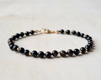 Golden Phlogopite Hand Knotted on Black Silk Bracelet | AAA Grade Gemstones | Gold Filled Tiny Beads | 4mm Beads | Minimalist