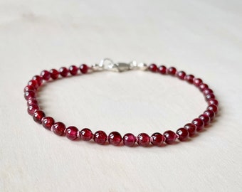 Garnet Hand Knotted on Pink Silk Bracelet | AAA Grade Gemstones | 4mm Beads | Minimalist Dainty Beaded Bracelet | Red Gemstone