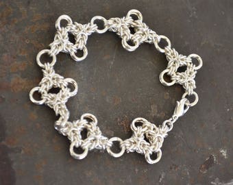 Sterling Silver Chainmaille Cross Link Bracelet : By BALOOS STUDIO