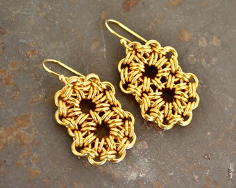 Japanese 4 In 1 Flower Earrings - Double Circle Earrings - Chainmaille Flower Earrings - By BALOOS STUDIO