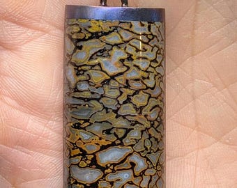 OOAK Hand engraved Titanium and 24k gold dinosaur bone pendant GEMBONE