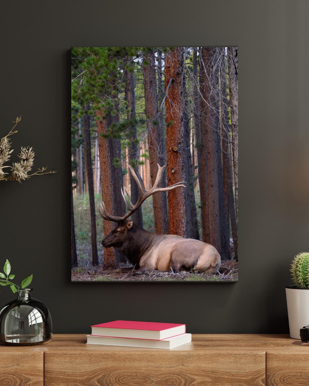 Rustic Wildlife Nature Wall Art Canvas | Elk in the Woods Original ...
