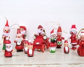 Vintage Wooden Miniature Santa Claus Tree Ornaments