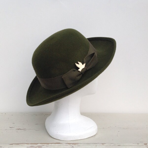 Vintage Women's  Green Wool Fedora Hat