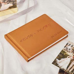Retro Wedding Guest book, Brown Personalized Guestbook, Modern Gold Foil Wedding Guestbook, Elegant Calligraphy Guestbook