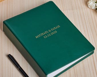 Personalized Wedding Photo Album: Dark Green PU Leather with Gold Foil