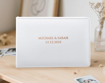 Ivory Leather Wedding Guest Book: Instax Photo Album, Personalized Keepsake