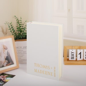 Custom Wedding Guest Book with Instax Photo Album & Light Gold Foil, Personalized Keepsake for Your Special Day.