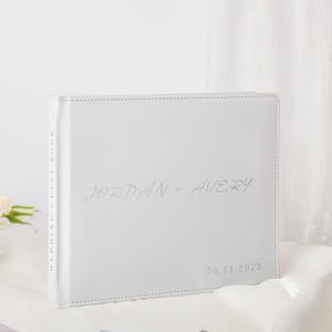 White minimalist Personalized Wedding Guest Book, Custom Reception Guestbook, Engagement Signing Book, 50/100 Sheets With 100/200 Pages