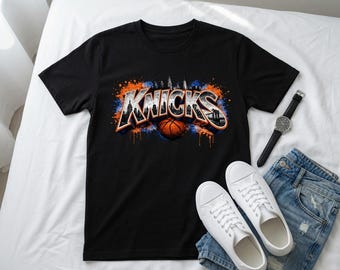 New York Knicks Graphic T-shirt, NYC Skyline baskettröja, bekväma färger kläder