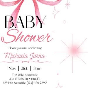 Pink Bow Baby Shower Invitation- customizable