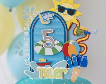 3D Pool Party Cake Topper: Custom Summer Birthday Decoration