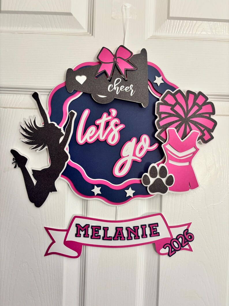 Personalized Cheer Door Sign Cheerleader Door Hanger Custom Team Colors ...