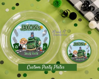 Platos para fiestas con temática de camiones de basura, platos de cumpleaños con temática de camiones de basura, platos personalizados para fiestas, vajilla para cumpleaños infantiles, decoración para fiestas temáticas de camiones de basura