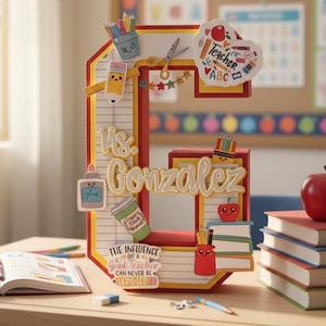 3D Teacher Initial Personalized Gift, Custom Teacher Letter, Teacher Appreciation Gift, Classroom Desk Decor, End of Year Teacher Gift