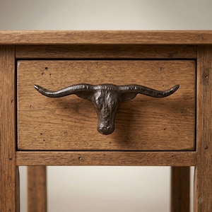 Longhorn Skull Drawer Pull, Cast Iron Western Cabinet Handle, 4.8"