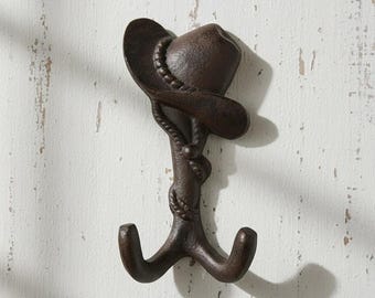 Cowboy Hat Hook Rack, Cast Iron Western for Hats, Coats or Leashes, 5.5"