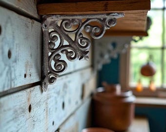 Scroll Shelf Bracket, Cast Iron Vintage Ornate Wall Mount Support
