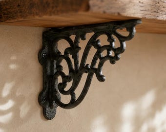 Scrolled Shelf Bracket, Cast Iron Vintage Scrollwork Shelf Support, 5.3"
