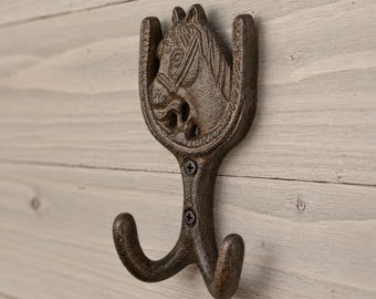 Horseshoe Double Wall Hook, Vintage Cast Iron for Coats, Keys or Towels, 5.5"