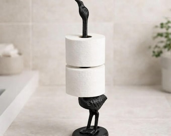 Flamingo Toilet Paper Holder, Black Cast Iron Bathroom Decor