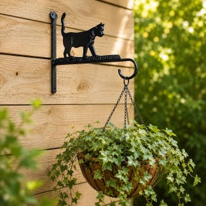 Cat Plant Hanger, Cast Iron Wall Bracket, Outdoor Garden, 13"