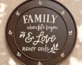 Family Quote 23 Inch Metal Wall Sign, Brushed Copper Kitchen Decor