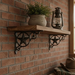 Star Shelf Bracket, Cast Iron Western Wall Mount Shelf Support, 9.4"