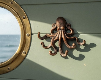 Octopus Wall Hook, Copper Cast Iron Nautical for Coats, Keys or Towels, 7.1"