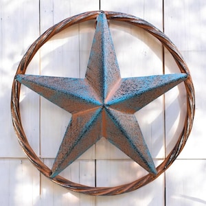 Metal Blue Rustic Farmhouse Star Decor with Weathered Finish