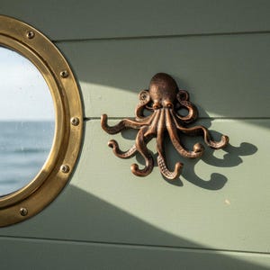 Octopus Wall Hook, Copper Cast Iron Nautical for Coats, Keys or Towels, 7.1"