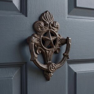 Star Door Knocker, Cast Iron Western Entry Door Hardware, 6"