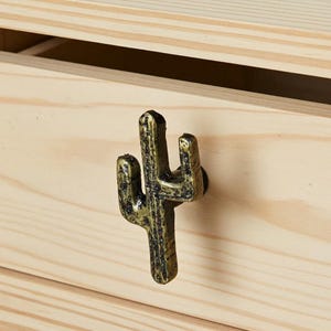 Cactus Drawer Pull, Antique Gold Cast Iron Cabinet Knob, 3"